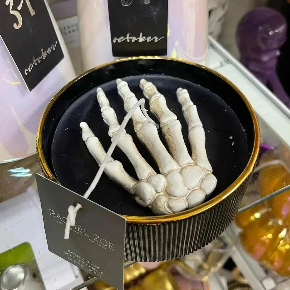 Rachel Zoe Skeleton Hand Halloween Candle New Gothic Glam